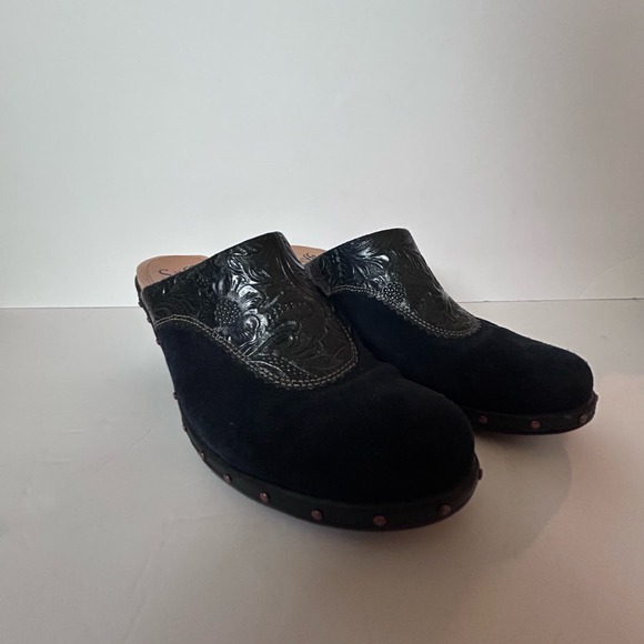 Sofft Sandals Womens 8.5 M Studded Mule Clogs Heel 1009357 Black Leather Slip On - Picture 1 of 5